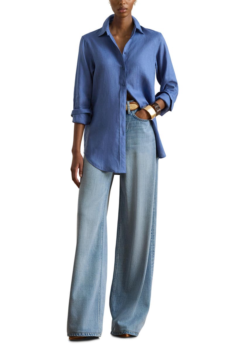 Lauren Ralph Lauren Karrie Tissue Linen Button-Up Shirt, Alternate, color, Carson Blue