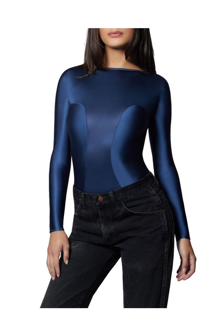 Liquid Contour Backless Bodysuit, Main, color, French Navy
