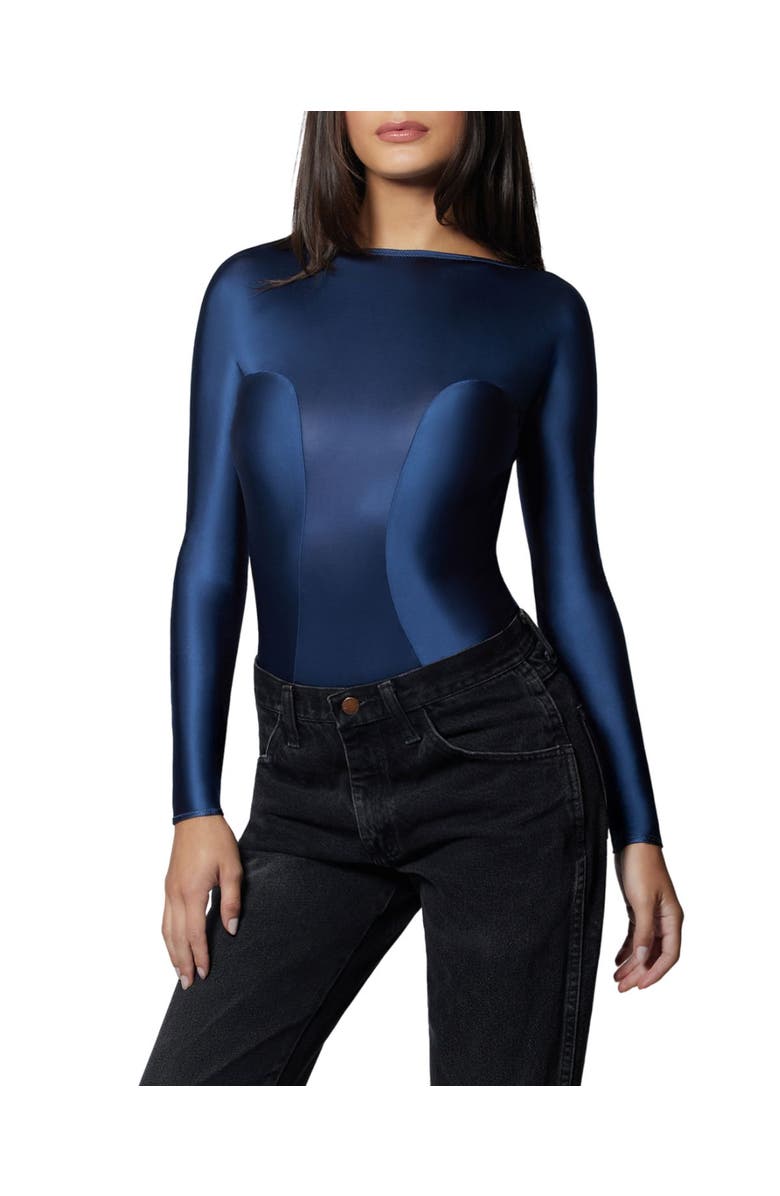 Kiki de Montparnasse Liquid Contour Backless Bodysuit, Main, color, French Navy