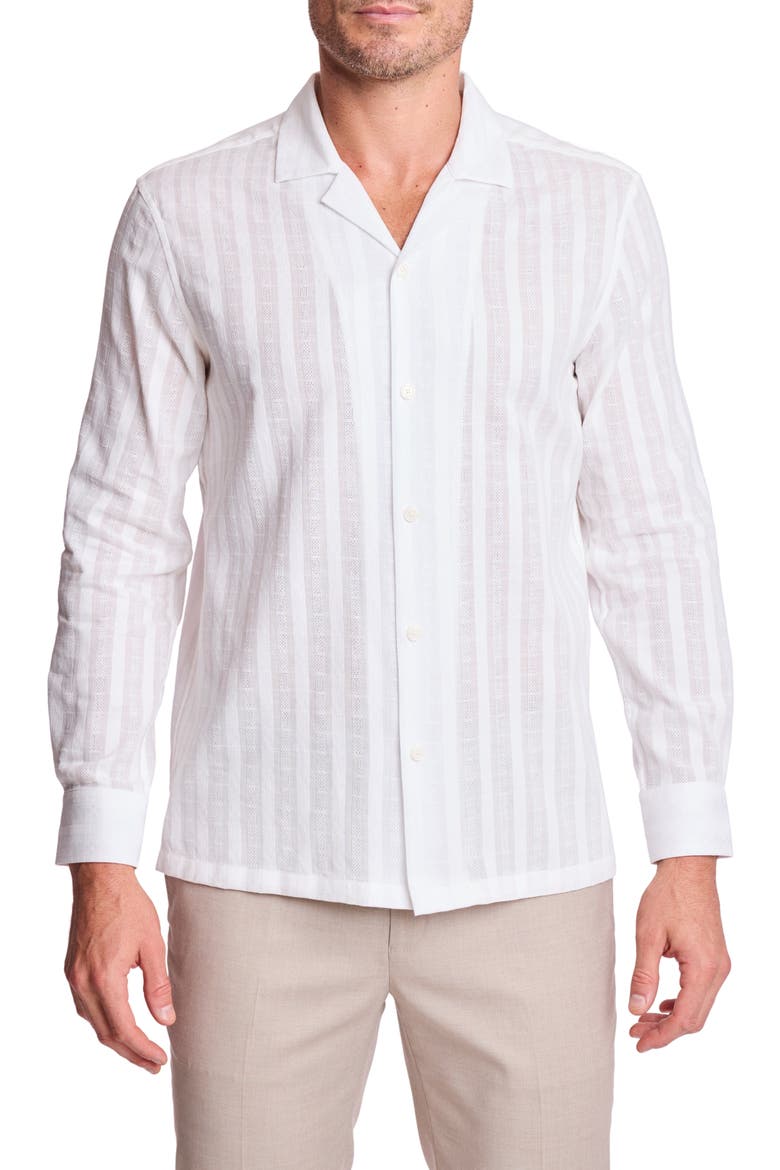 Parker Trim Fit Cotton Button-Up Shirt, Main, color, WHITE DOBBY STRIPES