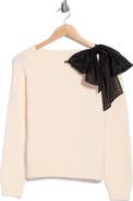 Adrianna Papell Bow Shoulder Bateau Neck Sweater
