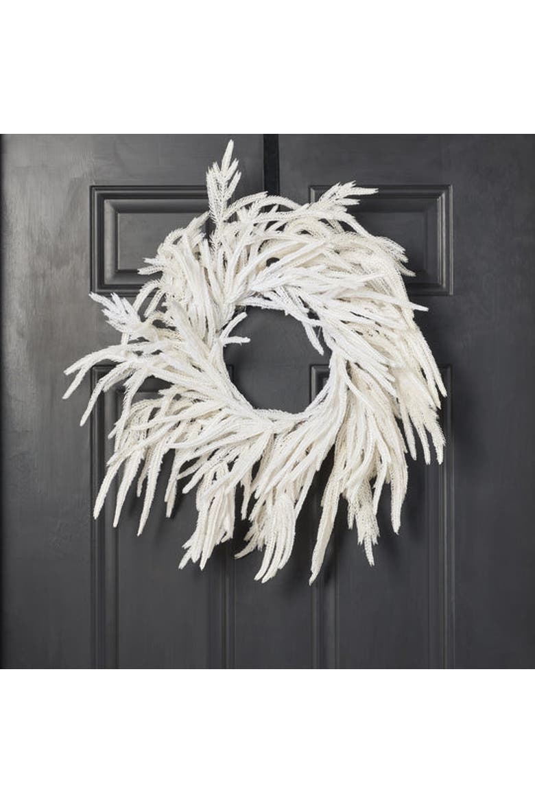 Real Touch White Norfolk Pine Front Door Christmas Holiday Winter Wreath, Alternate, color, White
