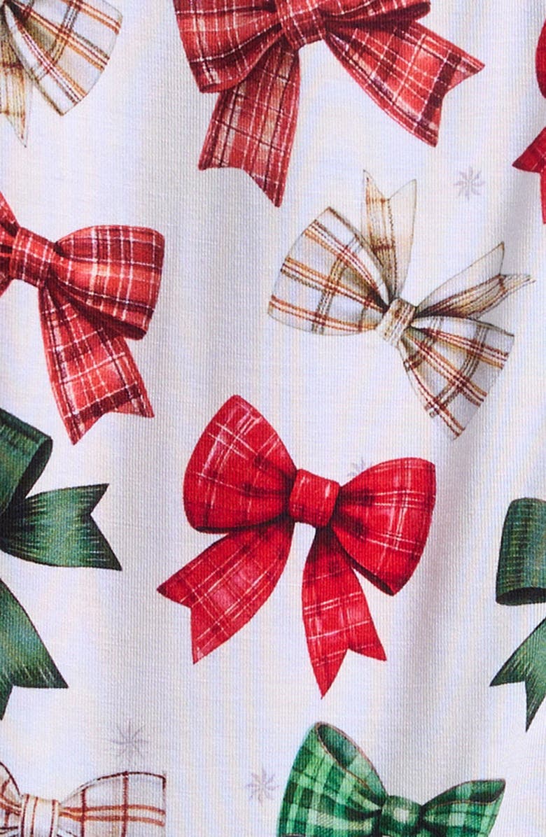 Posh Peanut Bow Print Fitted Convertible Footie Pajamas, Alternate, color, White