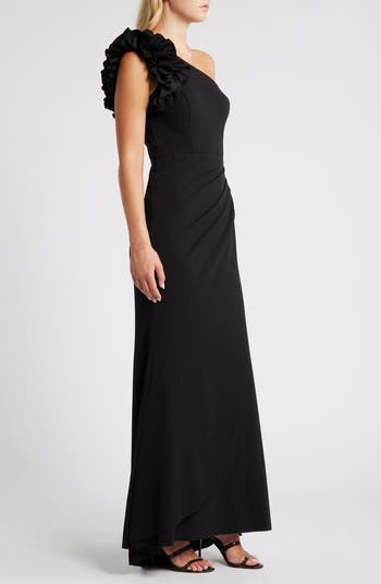 Ruffle One-Shoulder Scuba Crepe Gown