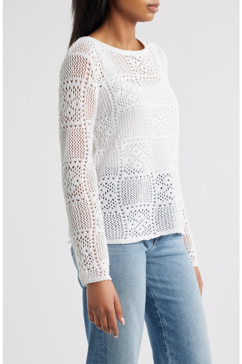 Tiara Crochet Look Sweater, Alternate, color, WHITE