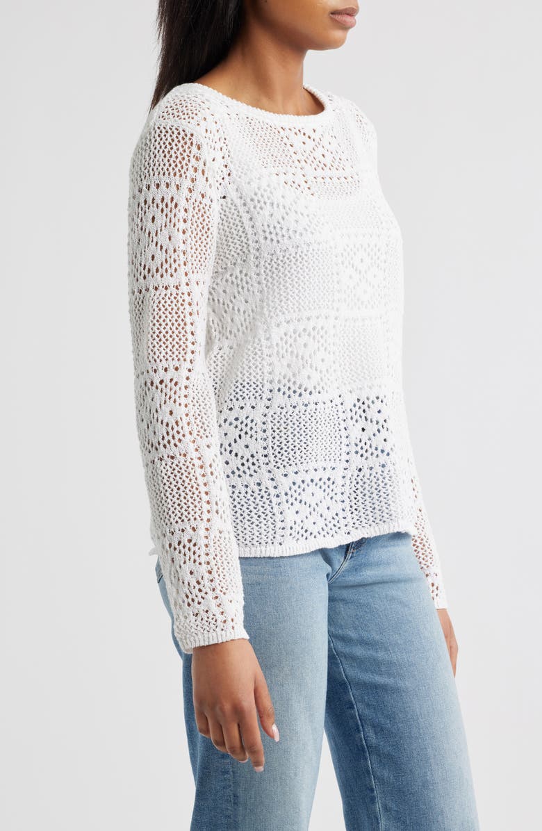 beachlunchlounge Tiara Crochet Look Sweater, Alternate, color, White