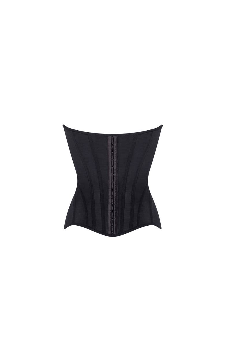 Fitted Heart-Shaped Low-Waist Structured Corset in Black, Alternate, color, Black