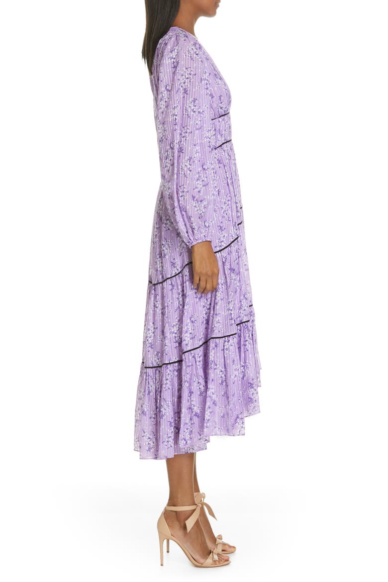 Joan Floral Print Cotton & Silk Midi Dress, Alternate, color, LILAC