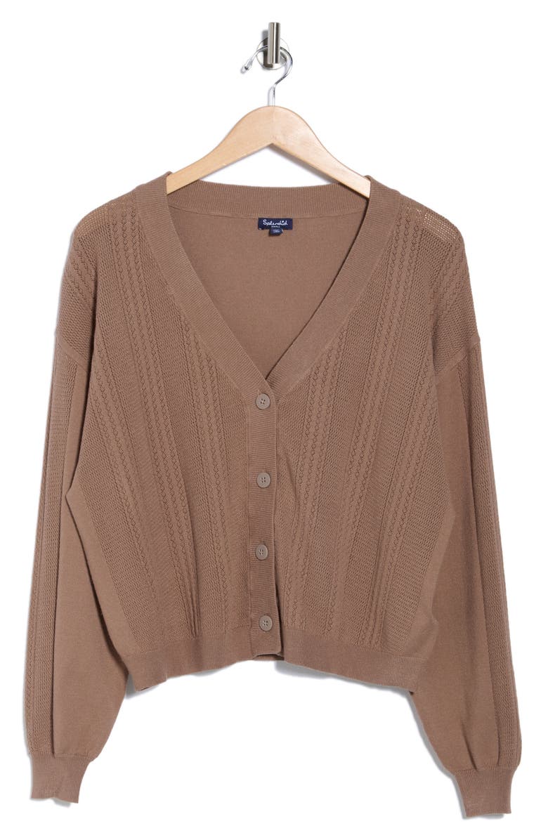 Splendid Cosett Pointelle V-Neck Cardigan, Alternate, color, Pine Bark