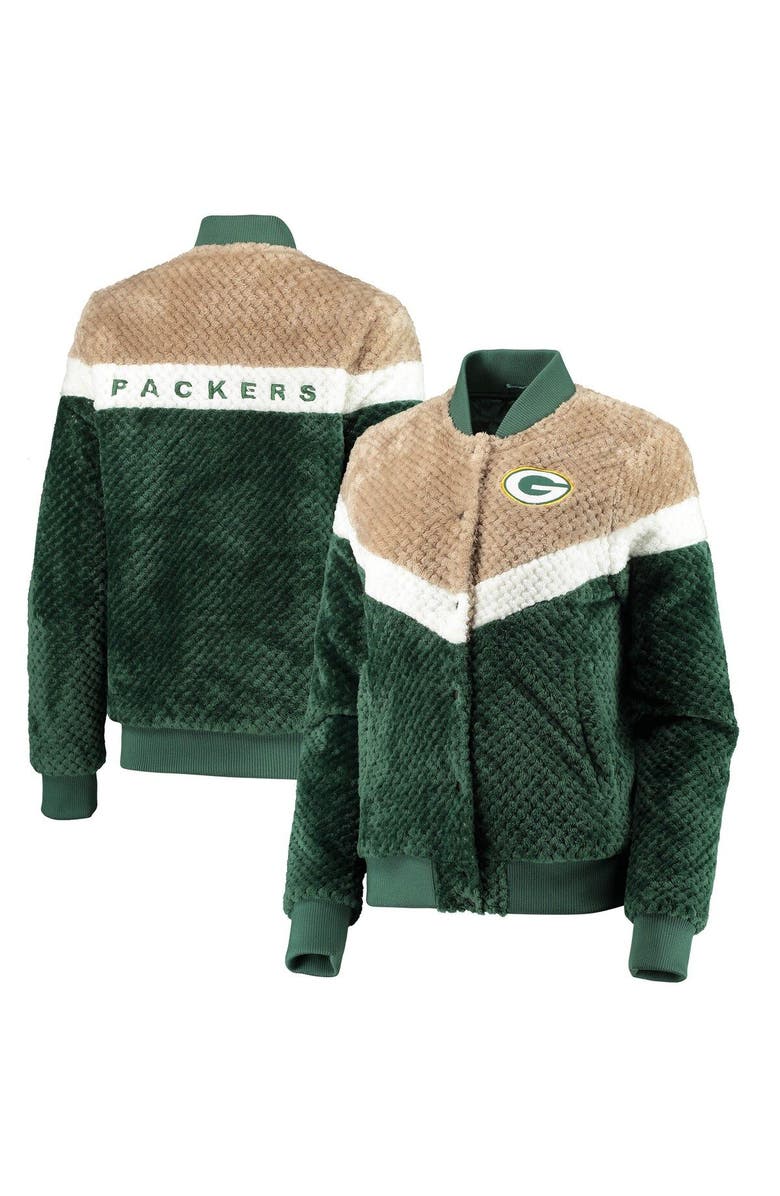 G-III 4HER BY CARL BANKS Women's G-III 4Her by Carl Banks Green/Cream Green Bay Packers Riot Squad Sherpa Full-Snap Jacket, Main, color, 
