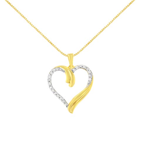 10K Yellow Gold Plated Silver 1/10 cttw Diamond Open Heart 18" Pendent Necklace