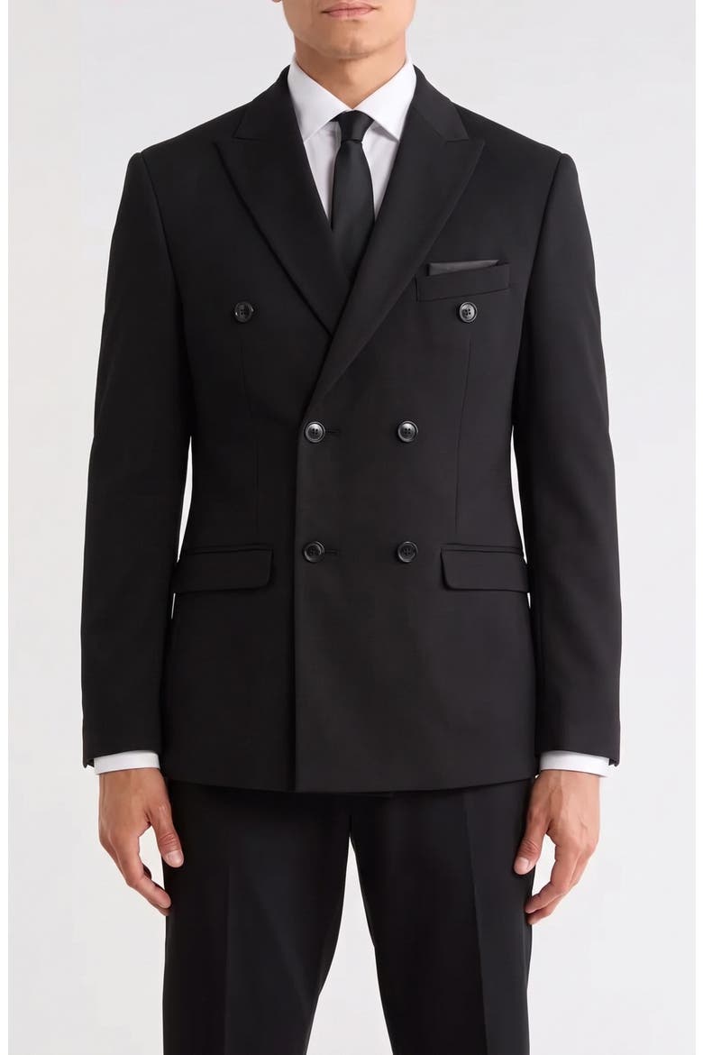 Solid Double Breasted Blazer, Main, color, BLACK