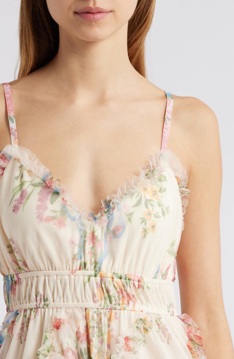 MOON RIVER Flowered Ruffle Sleeveless Maxi Dress, Alternate, color, 