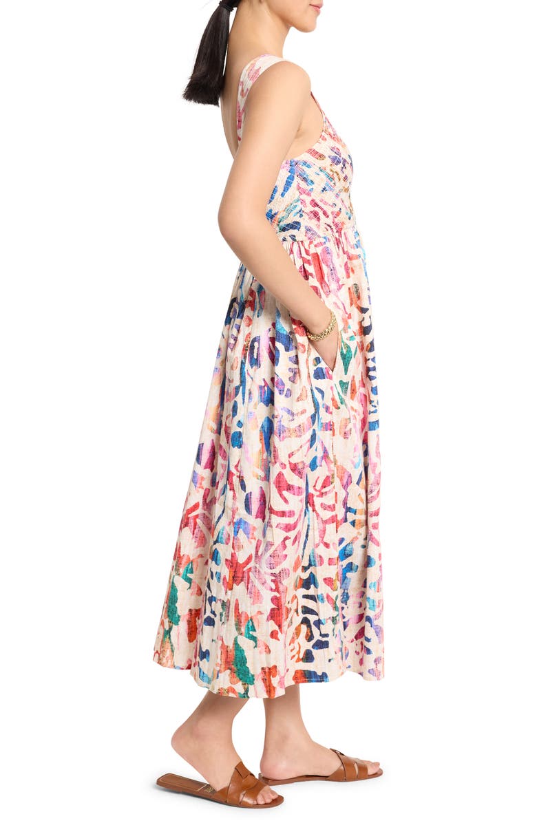 NIC+ZOE Sarah Color Wash Stretch Cotton Midi Sundress, Alternate, color, Pink Multi