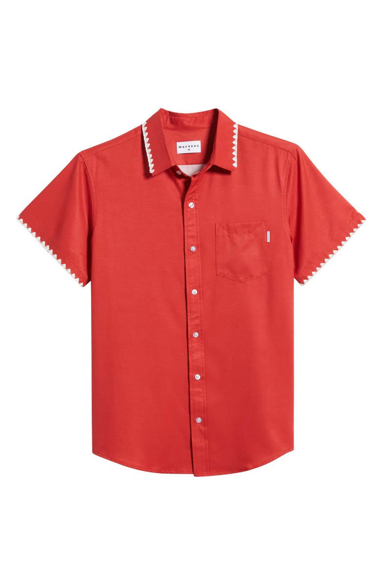 MAVRANS Weekend Crochet Trim Short Sleeve Performance Button-Up Shirt, Alternate, color, 