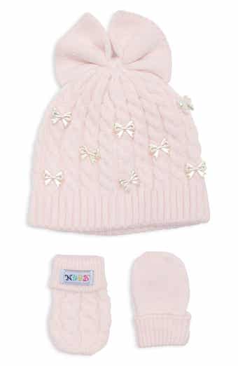 Pearl Bow Hat and Mittens Set