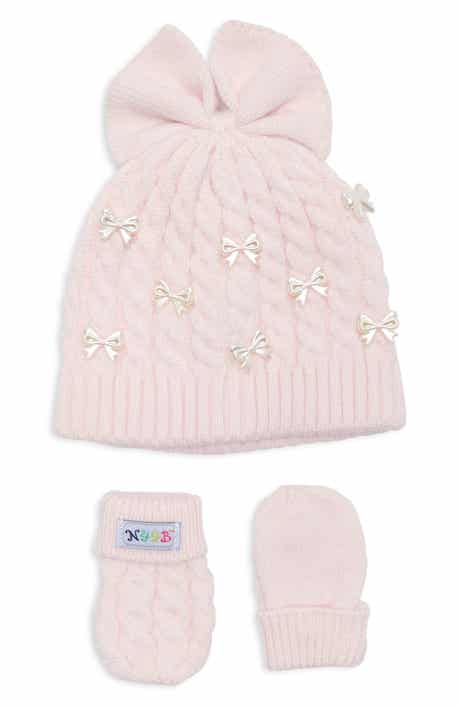 Pearl Bow Hat and Mittens Set