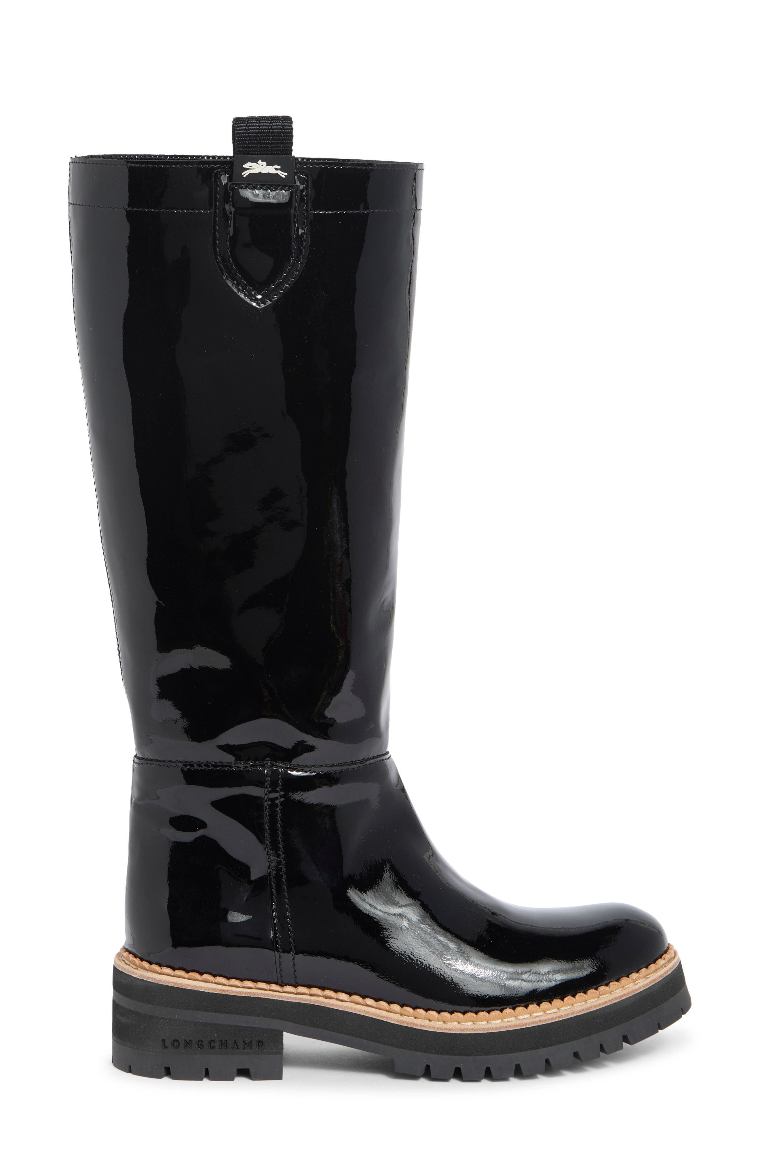 Longchamp Pull On Patent Leather Boot, Alternate, color, Black