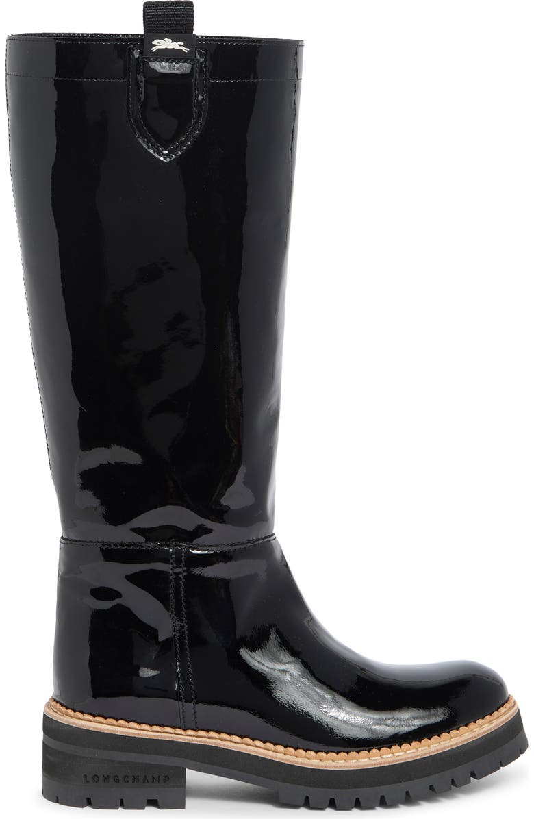 Longchamp Pull On Patent Leather Boot, Alternate, color, Black