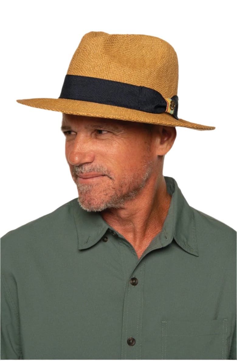 Coolibar Men's Hand Woven Fedora, UPF 50+ Sun Protection, Surf Club, Main, color, Toast Brown