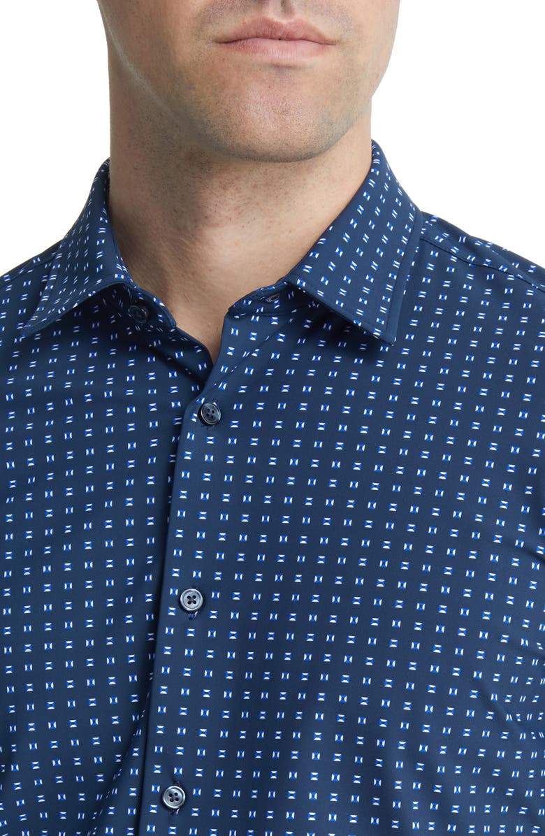 BOSS Hugo Boss Roan Slim Fit Geo Stretch Nylon Button-Up Shirt, Alternate, color, Dark Blue