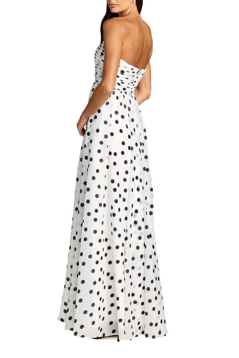 Polka Dot Strapless Viscose Gown With Slit, Alternate, color, Black Ivory