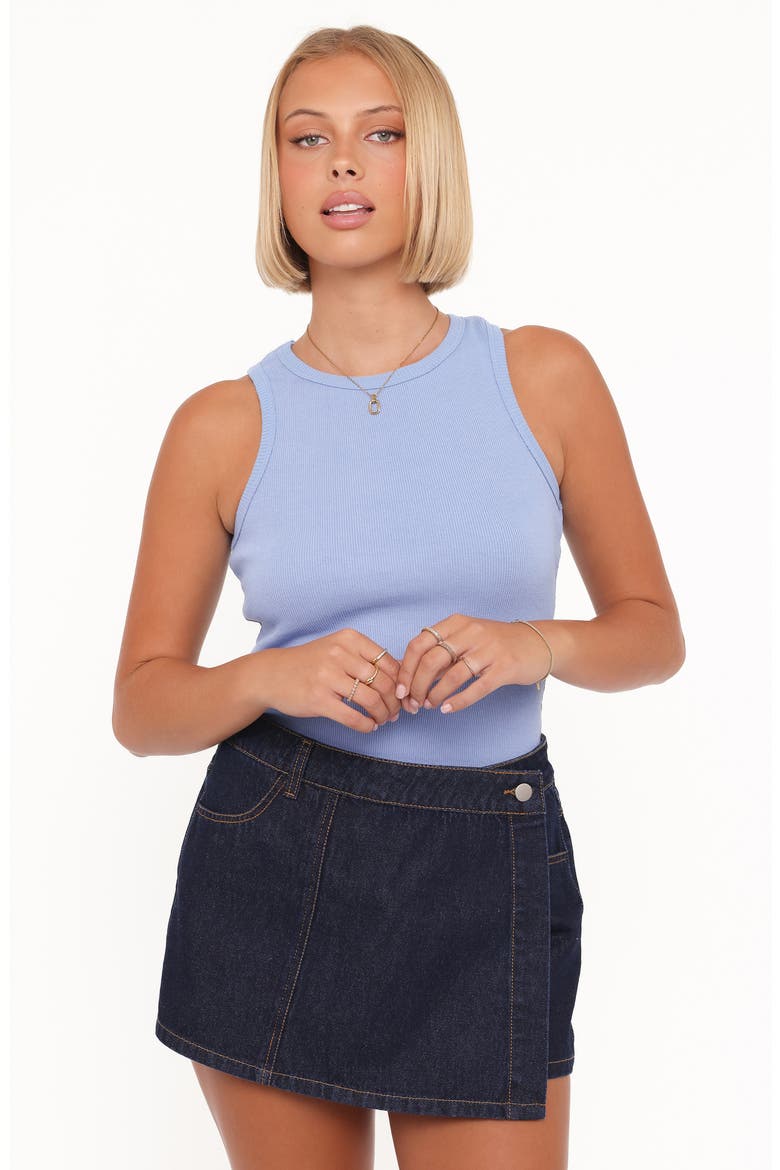 Evanna Denim Wrap Miniskort, Alternate, color, DARK WASH