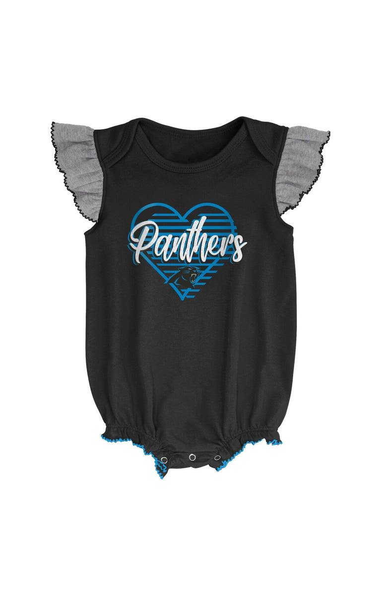 Outerstuff Girls Newborn & Infant Black/Heathered Gray Carolina Panthers All The Love Bodysuit Bib & Booties Set, Alternate, color, Black