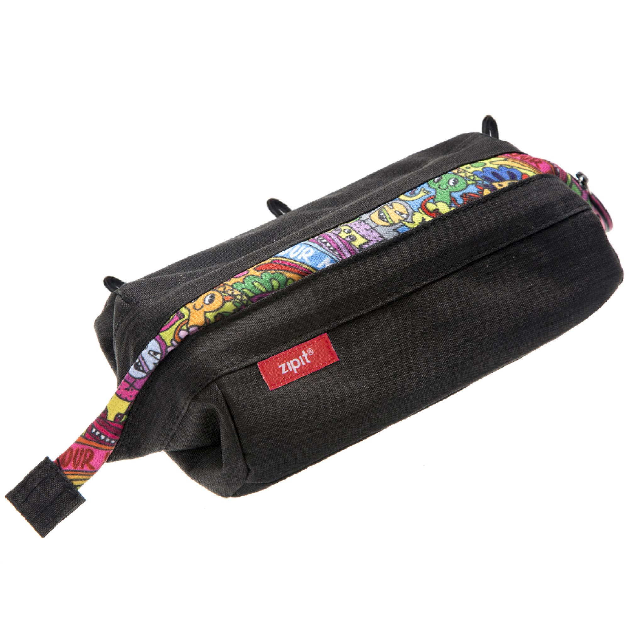 ZIPIT Lenny Pencil Case, Black & Doodles, Large Storage Capacity Zipper Pouch, Main, color, Black