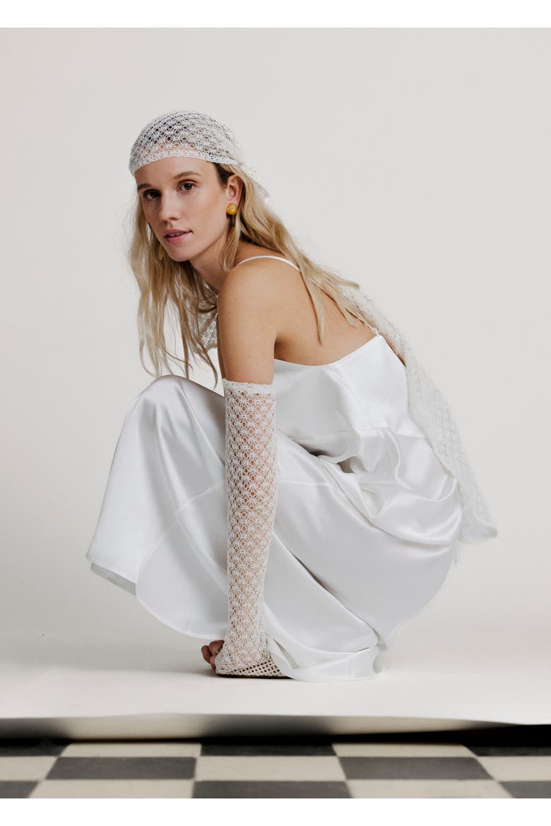 Long Lace Fingerless Gloves, Alternate, color, Off White