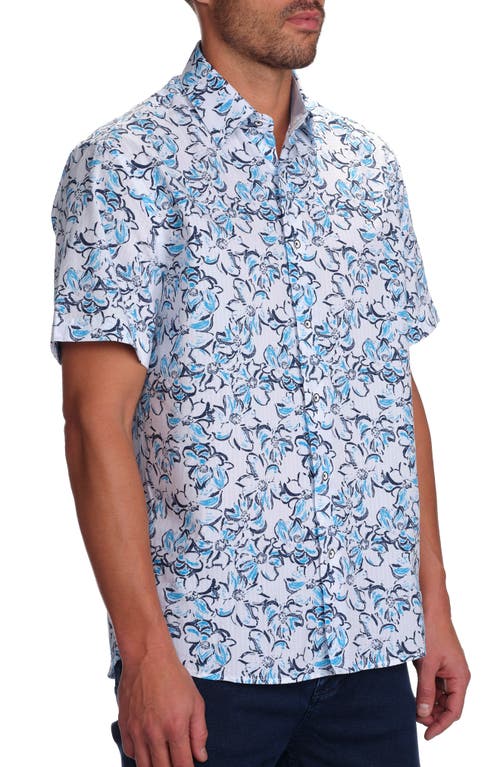 Studio Garnet Los Angeles Azure Bloom Short Sleeve Cotton Seersucker Button-up Shirt In Blue