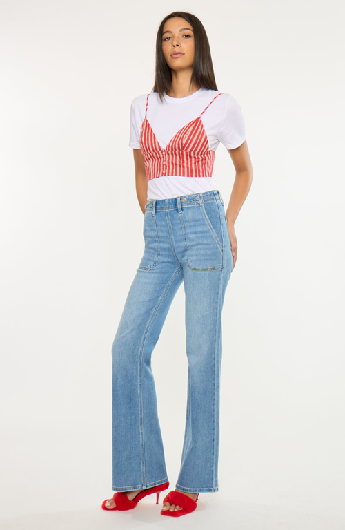 Kancan Jane High Rise Wide Flare Jeans In Blue