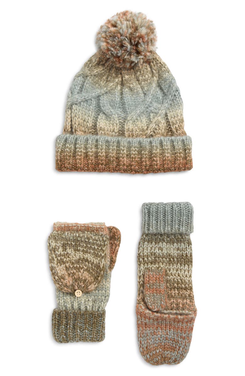 Free People Rainbow Beanie & Pop Top Mittens Set, Main, color, Blue Combo