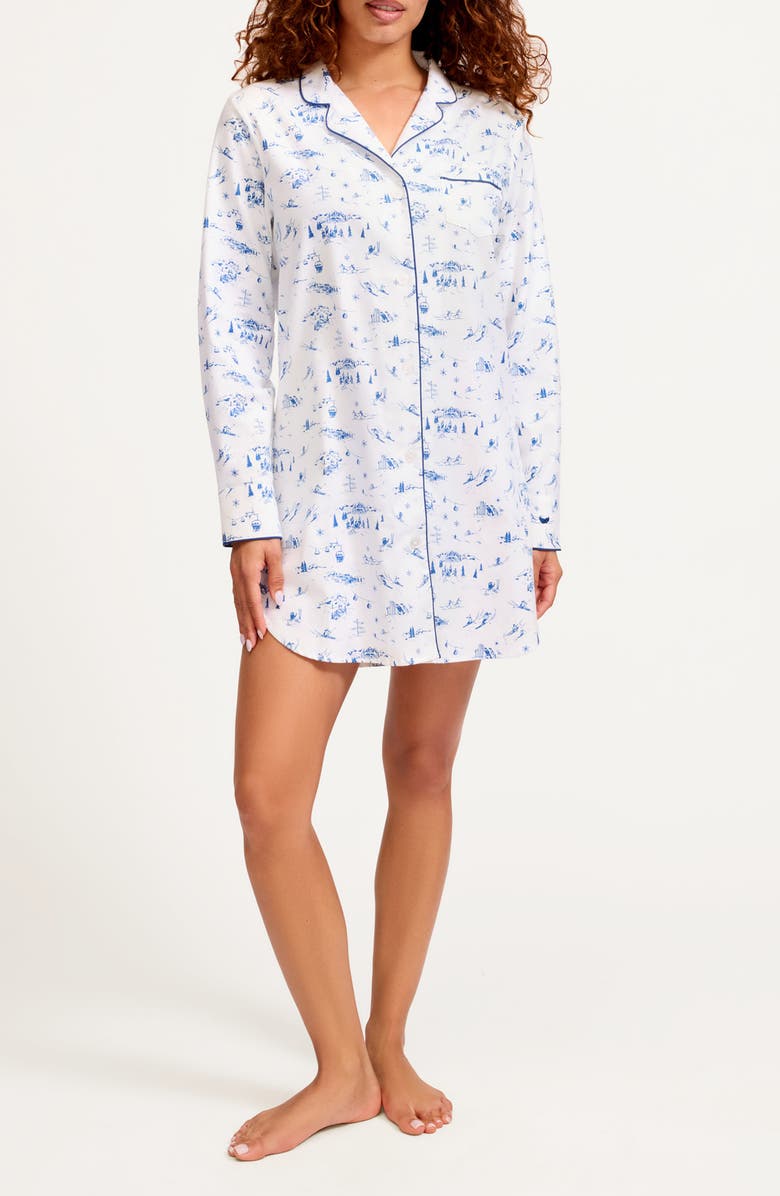 Petite Plume Chalet Cotton Twill Nightshirt, Main, color, Navy