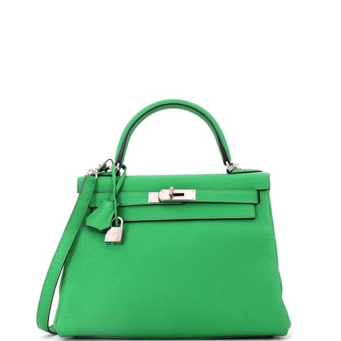 Kelly Handbag Green Togo with Palladium Hardware 28