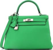 Pre-Owned Hermes Kelly Handbag Green Togo with Palladium Hardware 28