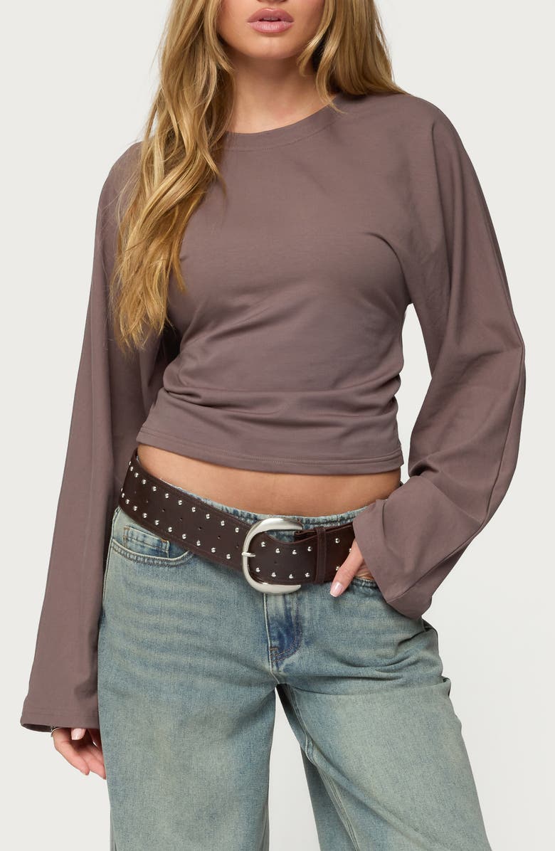 EDIKTED Charlisa Ruched Long Sleeve Crop Top, Main, color, 