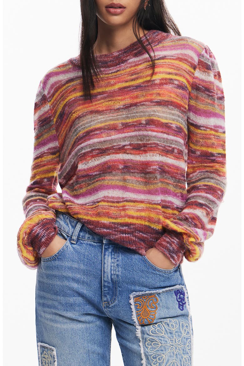 Quebec Stripe Crewneck Sweater, Main, color, RED