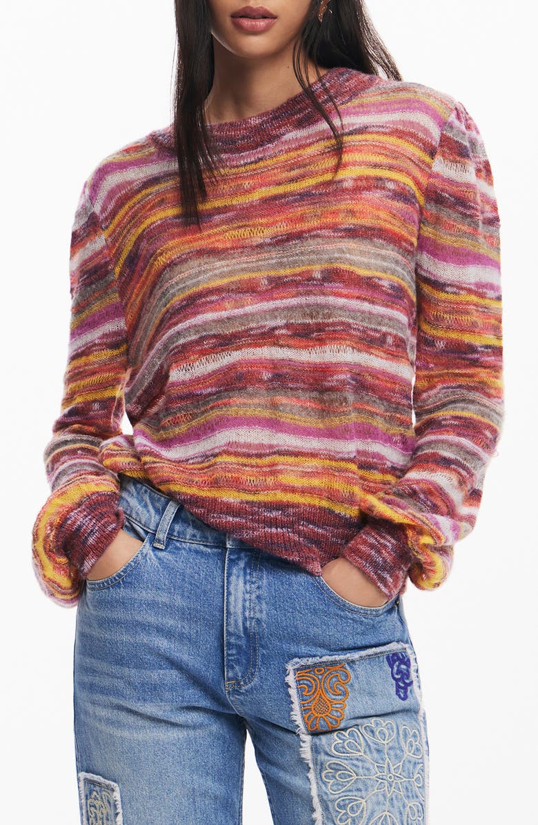 Desigual Quebec Stripe Crewneck Sweater, Main, color,