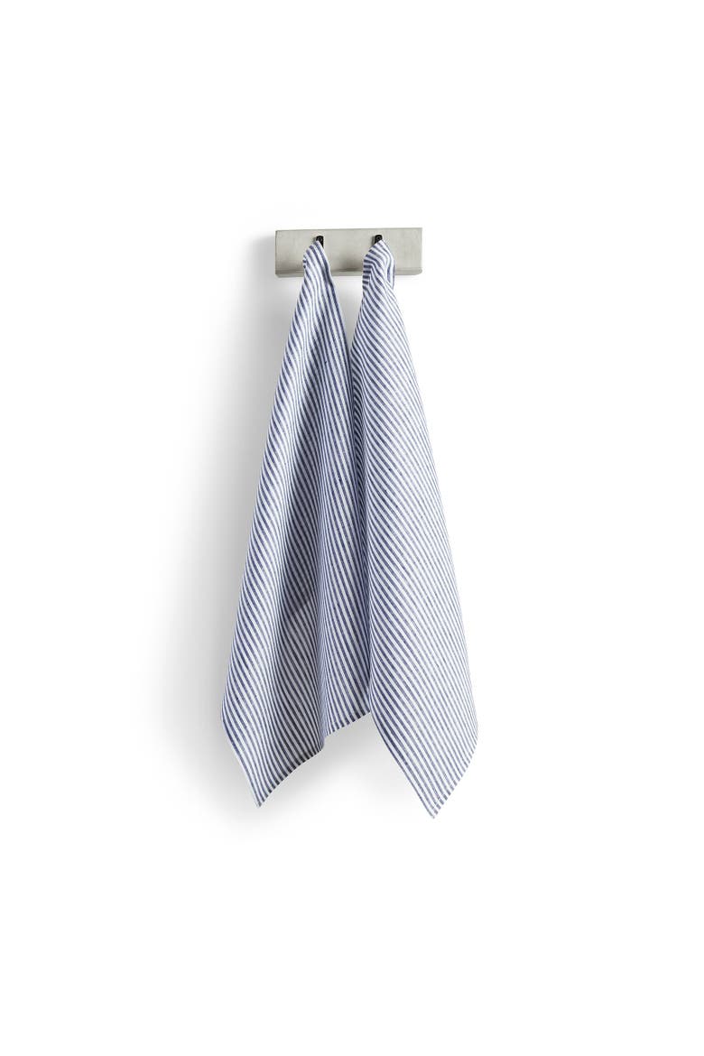 Linen Kitchen Towels Set of 2, 17 x 26" - Narrow Stripe, Main, color, Navy and White