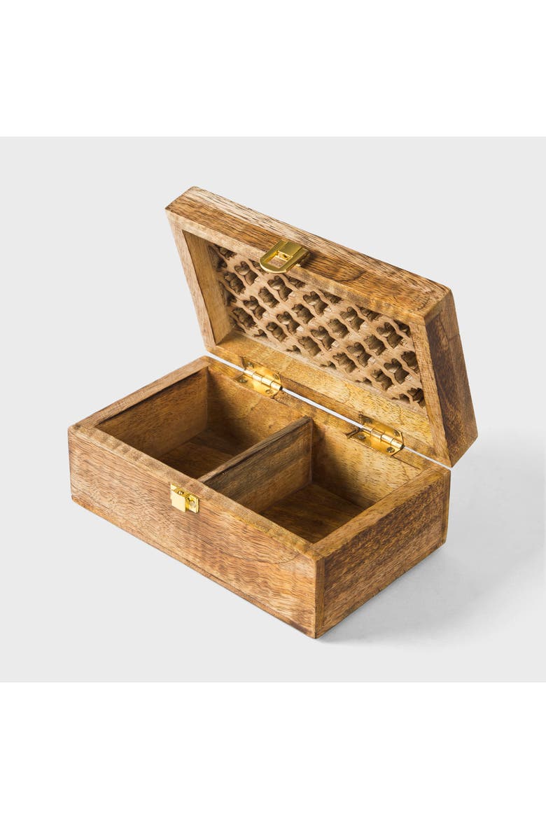 Mango Wood Trellis Keepsake Box, Alternate, color, Brown - 2 Partition