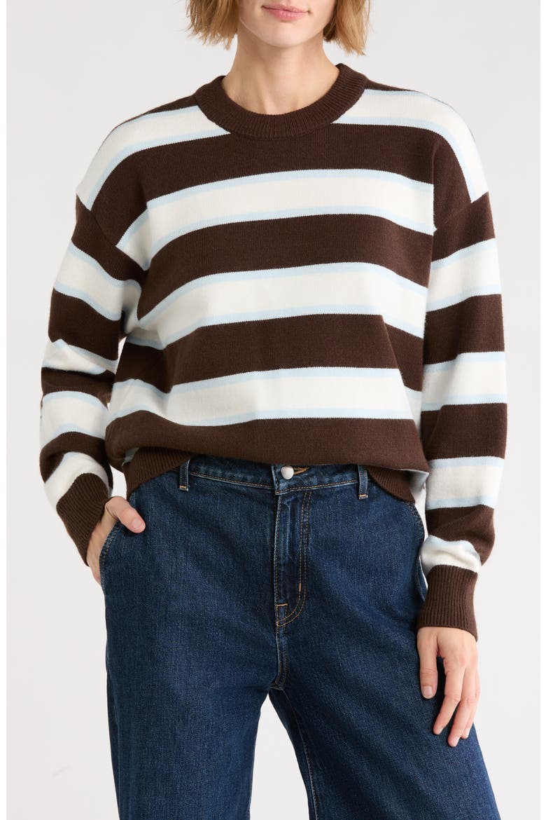 Striped Crewneck Sweater, Main, color, DARK CHOC COMBO