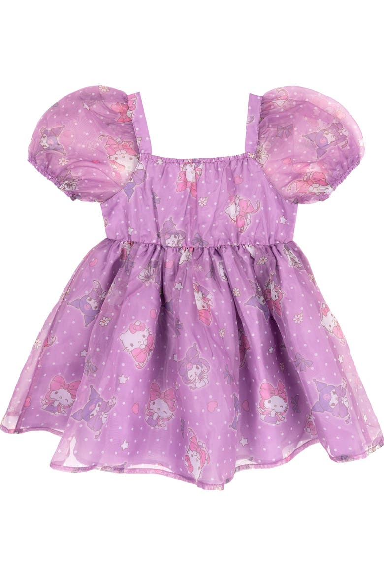 Organza Short Sleeve Dress, Alternate, color, Lilac Kitty Kuromi