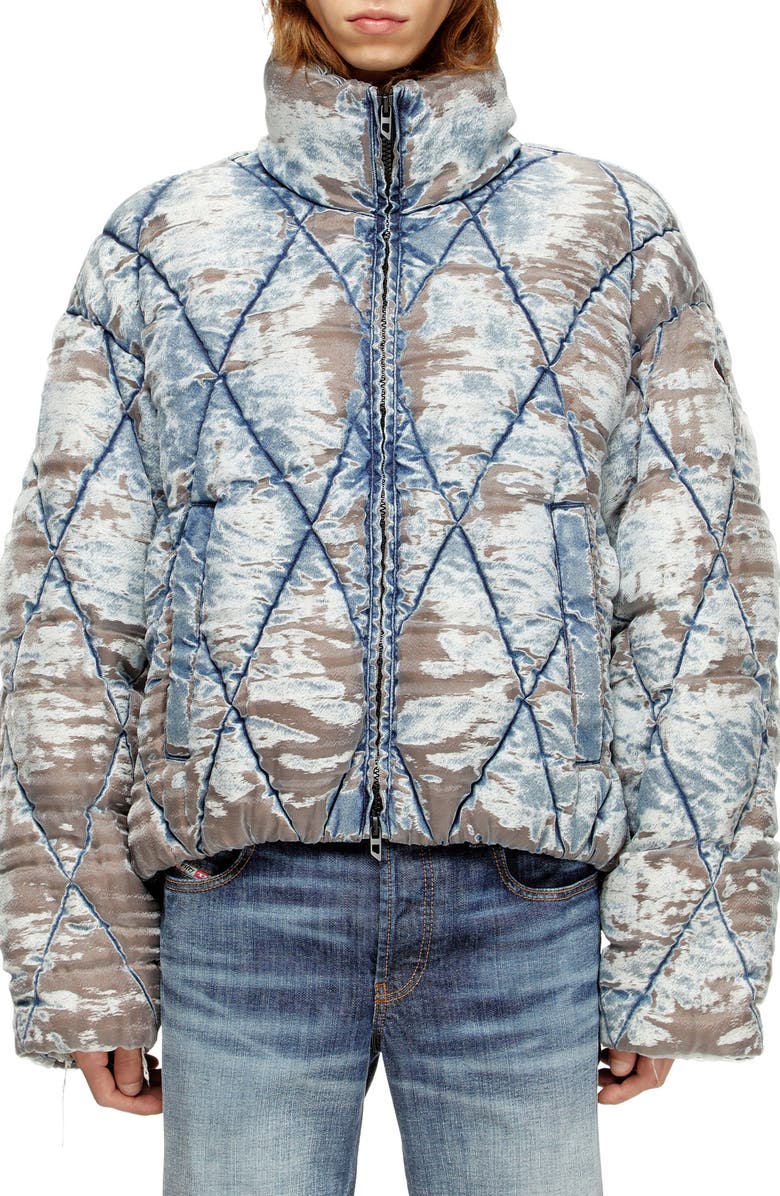 DIESEL<sup>®</sup> W-Kons Distressed Denim Quilted Jacket, Main, color, Coffee/ Denim