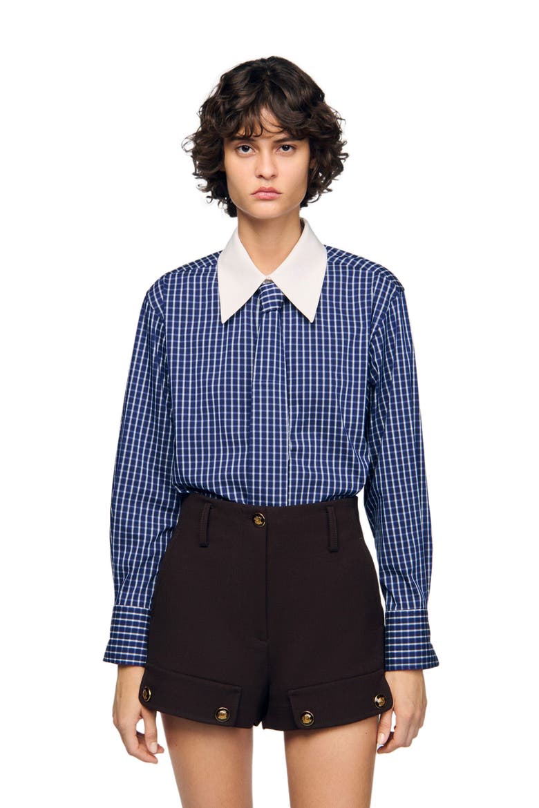 Checkered shirt with removable tie, Main, color, Blue / black