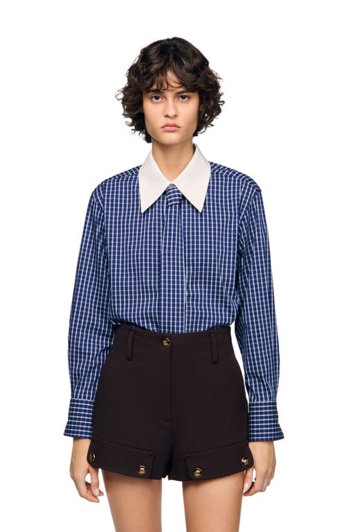 Sandro Checkered Shirt With Removable Tie In Blue