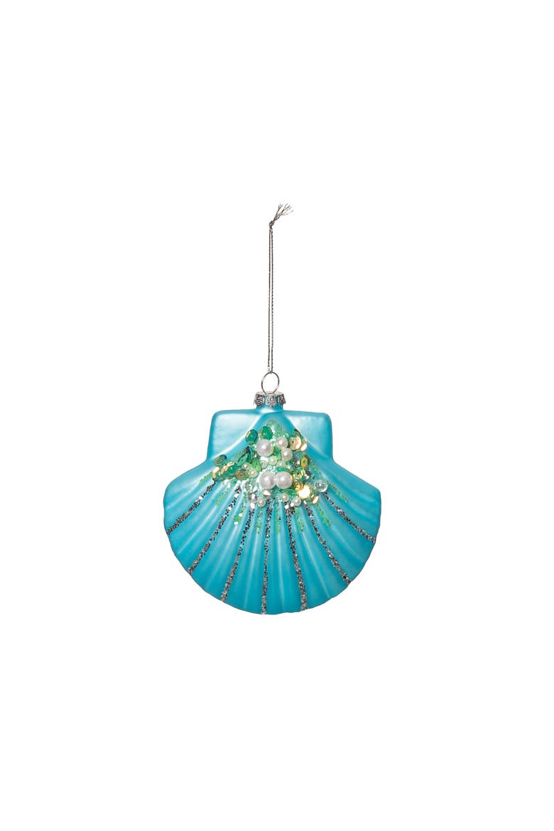 Scallop Shell Glass Ornament, Alternate, color, Blue