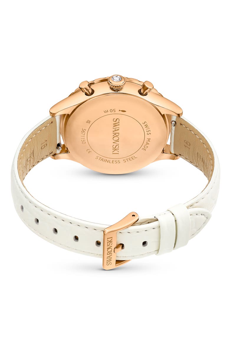 Octea Chronograph Leather Strap Watch, 37mm, Alternate, color, WHITE