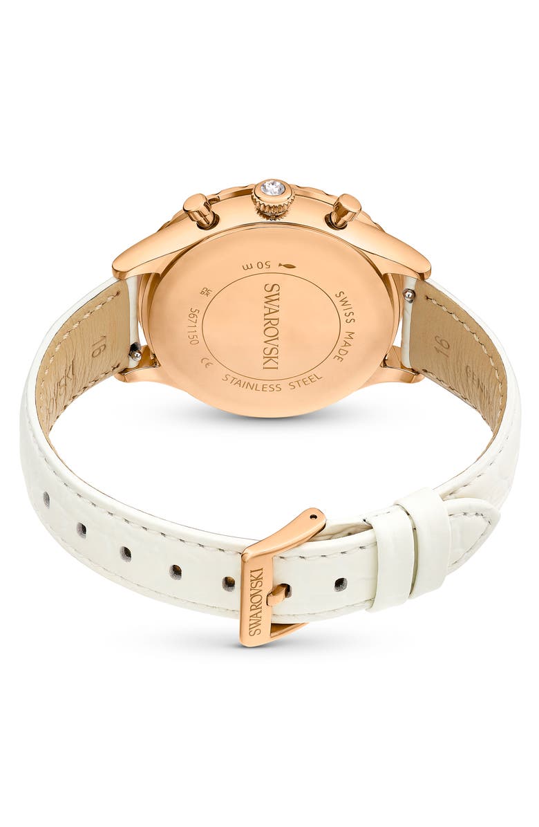 Swarovski Octea Chronograph Leather Strap Watch, 37mm, Alternate, color, White