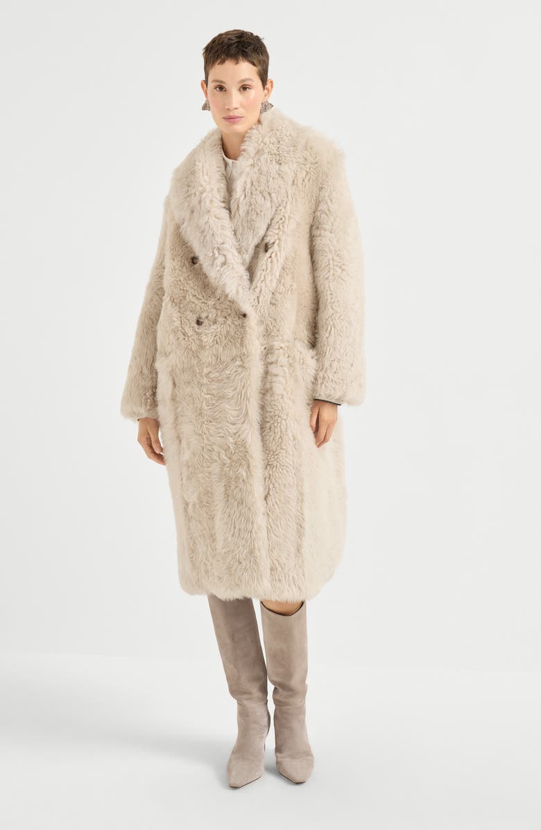 Brunello Cucinelli Soft shearling coat, Alternate, color, Beige